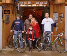 Outside Robbie's bike shop